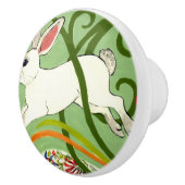 白うさぎ緑のアールデコつる植物ドロワープルノブ セラミックノブ (右)