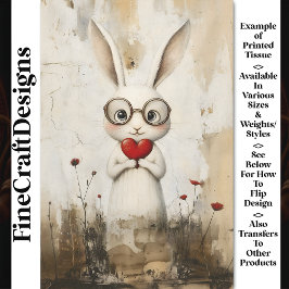 白うさぎ、メガネ&赤いハートBY2デコページ 薄葉紙