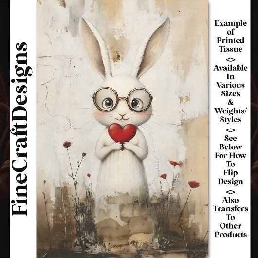 白うさぎ、メガネ&赤いハートBY2デコページ 薄葉紙