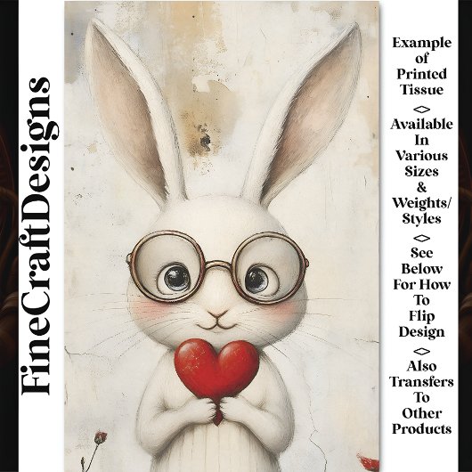 白うさぎ、メガネ&赤いハートBY3デコページ 薄葉紙