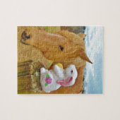 白うさぎ、金髪の黄色い馬 ジグソーパズル (横)