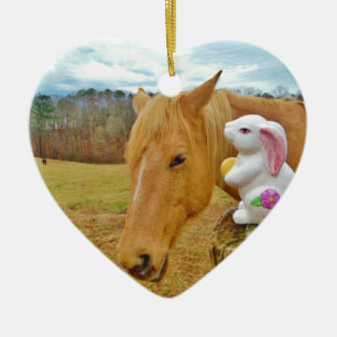 白うさぎ、金髪の黄色い馬 セラミックオーナメント