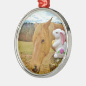 白うさぎ、金髪の黄色い馬 メタルオーナメント (左)