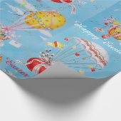 白うさぎ、鶏、復活祭の卵を持つ風船 ラッピングペーパー (角)