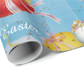 白うさぎ、鶏、復活祭の卵を持つ風船 ラッピングペーパー (ロールコーナー)