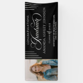 白おめでとう写真黒卒業 横断幕 (縦)