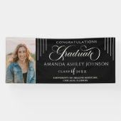 白おめでとう写真黒卒業 横断幕 (横)