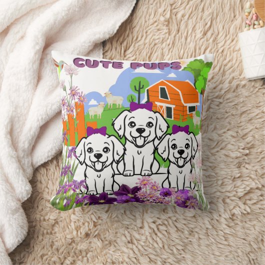 白おもしろいい子犬 クッション (ブランケット)