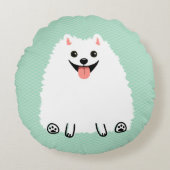 白おもしろいポメラニア犬かわいい笑顔のPOM ラウンドクッション (正面)