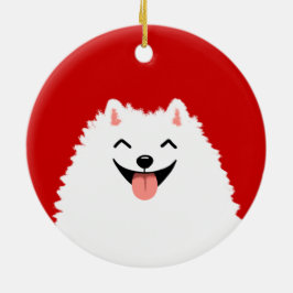 白おもしろいポメラニア犬漫画の犬クリスマス セラミックオーナメント