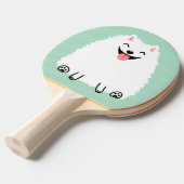 白おもしろいポメラニア犬 卓球ラケット (正面アングル)
