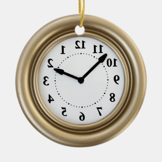 白おもしろい兎の時計 セラミックオーナメント (正面)