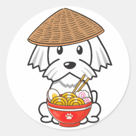 白おもしろい犬は食べ麺 ラウンドシール