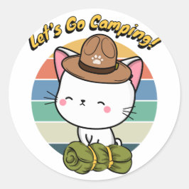 白おもしろい猫がキャンプに行きたい ラウンドシール