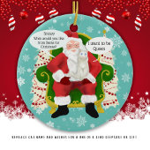 白おもしろい猫がサンタにカスタム来る セラミックオーナメント