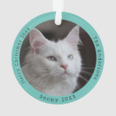 白おもしろい猫がサンタを訪れカスタムる写真 オーナメント (裏面)