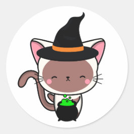 白おもしろい猫は魔女だ ラウンドシール