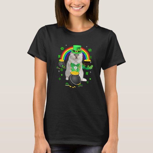 白おもしろい猫レプレシャンShamrock St. Patrick's Tシャツ (正面)