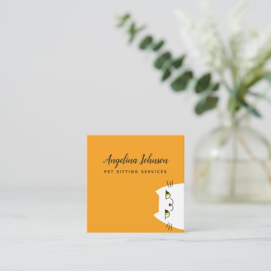 白おもしろい猫 スクエア名刺 (スタンド正面)