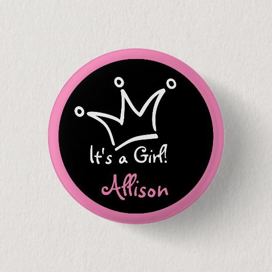 白おもしろい王冠+背中。&文字 缶バッジ (正面)