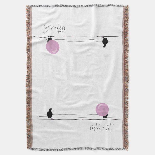 白おもしろい線に乗ったかわいいバブルガム スローブランケット (正面縦)