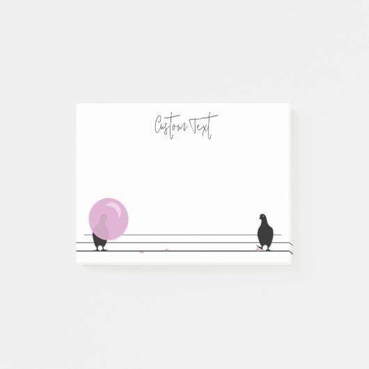 白おもしろい線に乗ったかわいいバブルガム ポストイット (正面)