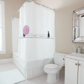 白おもしろい線の上にかわいいピンクのバブルガムの鳥 シャワーカーテン (インサイチュ)