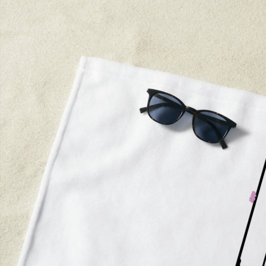 白おもしろい線の上にかわいいピンクのバブルガムの鳥 ビーチタオル (インサイチュ)