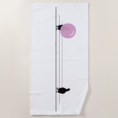 白おもしろい線の上にかわいいピンクのバブルガムの鳥 ビーチタオル (正面)