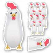 白おもしろい鶏 シール (正面)