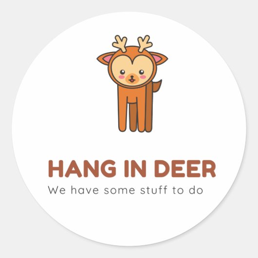白おもしろい鹿 ラウンドシール (正面)