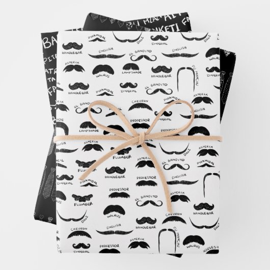 白おもしろい黒のお父さんの日のプレゼント ラッピングペーパーシート (インサイチュ)