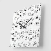 白おもしろい黒の眼玉パターン スクエア壁時計 (傾斜)