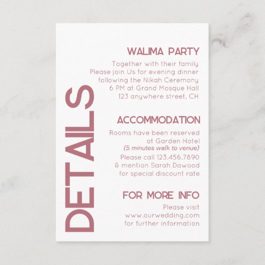 白およびバラ金ゴールド結婚タイポグラフィ詳細 エンクロージャーカード (正面)