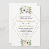 白およびモダン金ゴールド幾何学的フローラ招待状 招待状 (正面/裏面)
