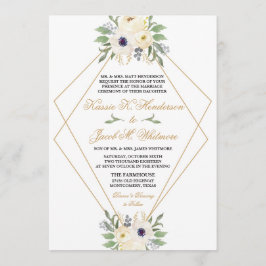 白およびモダン金ゴールド幾何学的フローラ招待状 招待状