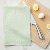 白および緑のクラシックな群葉パターン キッチンタオル (四つ折り)