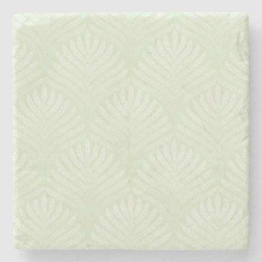 白および緑のクラシックな群葉パターン ストーンコースター (正面)