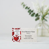 白および赤いハートパターン写真テンプレート 名刺 (スタンド正面)