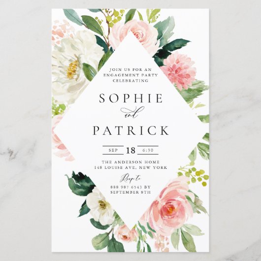 白および赤面フローラフレーム婚約パーティ (正面)