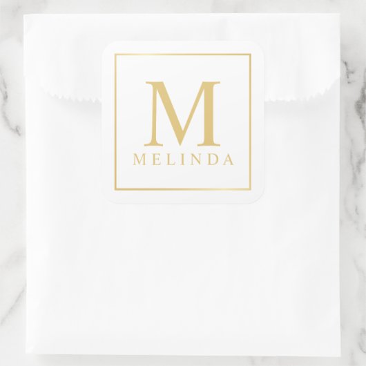 白および金ゴールドのエレガントなモノグラム スクエアシール (バッグ)