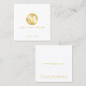 白および金ゴールドのエレガントなモノグラム スクエア名刺 (正面/裏面)