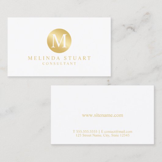 白および金ゴールドのエレガントなモノグラム 名刺 (正面/裏面)