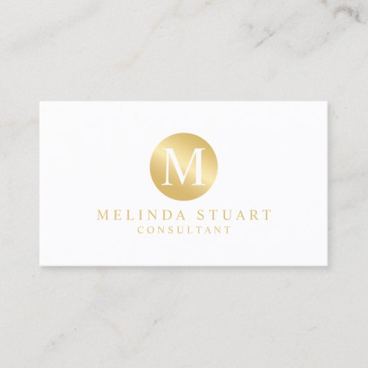 白および金ゴールドのエレガントなモノグラム 名刺 (正面)