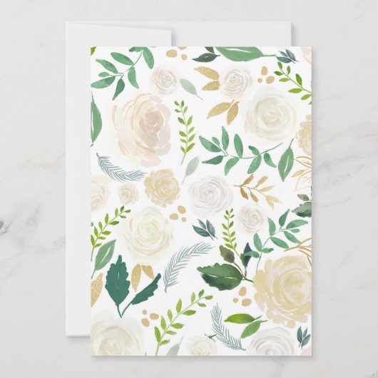 白および金ゴールドのバラの花の花嫁のウェディングシャワー 招待状 (裏面)