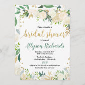 白および金ゴールドのバラの花の花嫁のウェディングシャワー 招待状 (正面/裏面)