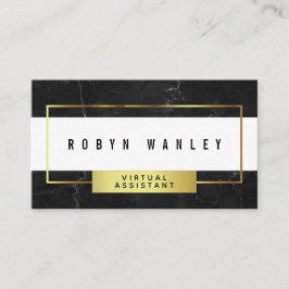白および金ゴールドのモダンで黒い大理石 名刺