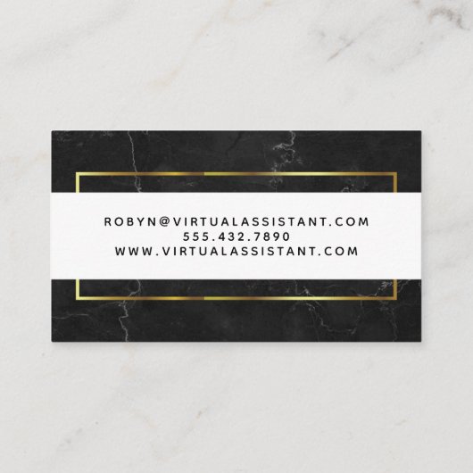 白および金ゴールドのモダンで黒い大理石 名刺 (裏面)