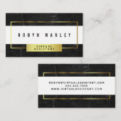 白および金ゴールドのモダンで黒い大理石 名刺 (正面/裏面)