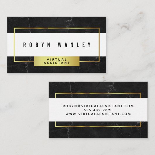 白および金ゴールドのモダンで黒い大理石 名刺 (正面/裏面)